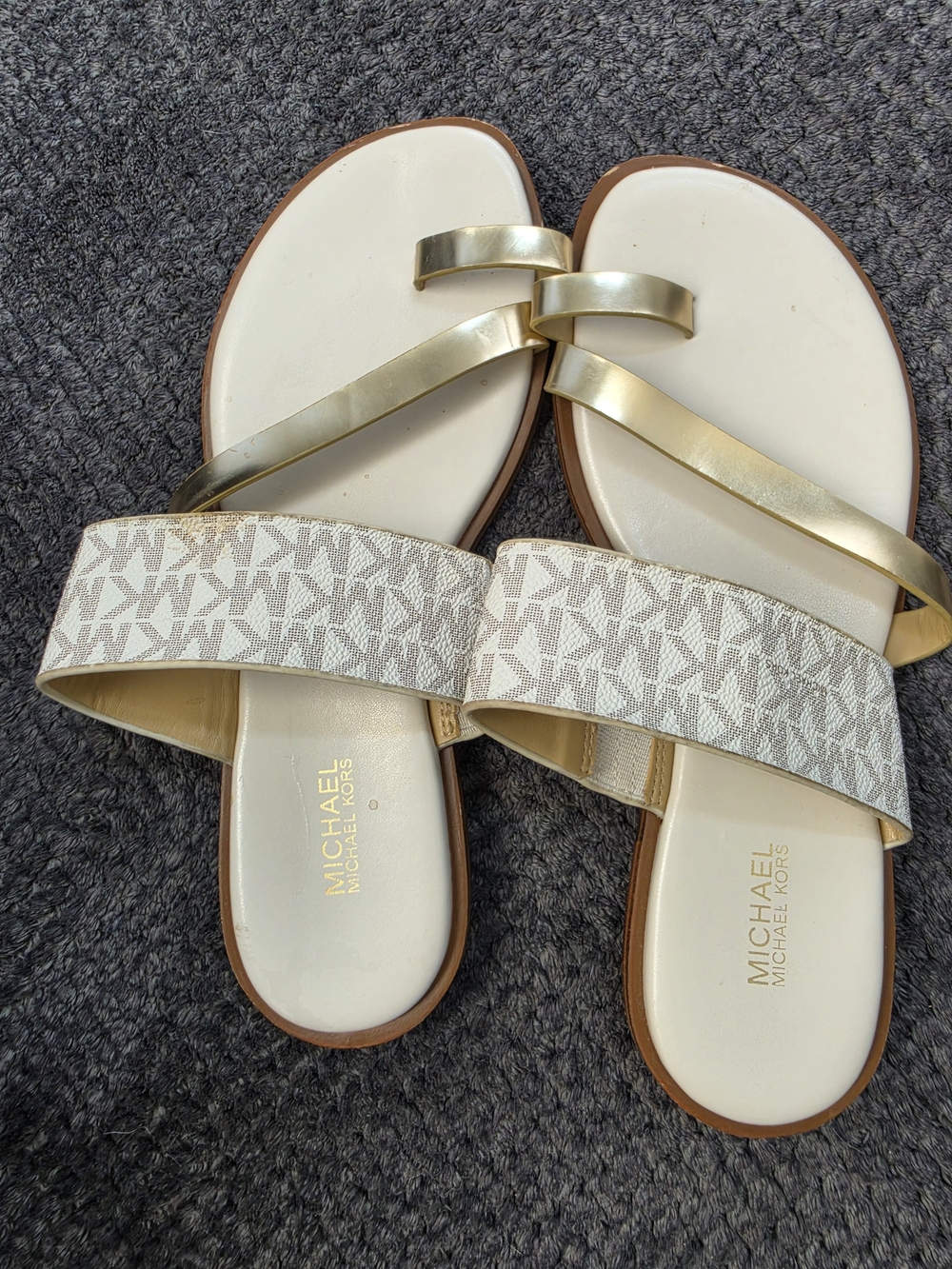 Michael Kors Women's White and Gold Slide Sandals